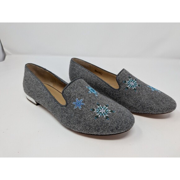 Talbots Shoes - Talbots Ryan Flannel Loafers 7M Gray Snowflake Embroidered Prep Cottagecore